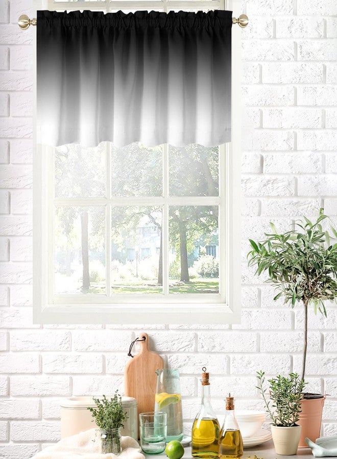 AAtter Black and Grey Kitchen Window Curtain Small Gray White Silver Ombre Dark Gradient Simple Aesthetic Art Trendy Artistic Living Room Bedroom Window Drape Treatment Valance, 52" W x 18" L, Modern - Image 1